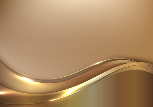 Abstract template 3D elegant golden wave shape with shiny gold line sparkling lighting on gold background luxury style