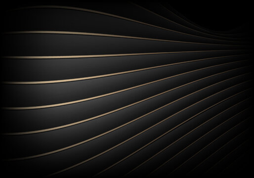 Abstract elegant black stripes with golden lines pattern on dark background luxury style
