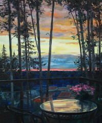 Colorful sky in the evening, oil painting 
