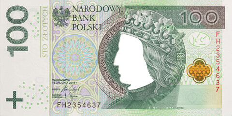 100 polish zloty banknote with empty middle area