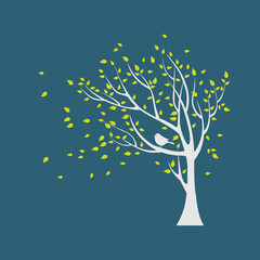 Silhouette autumn tree with birds on a dark background