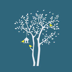 Silhouette autumn tree with birds