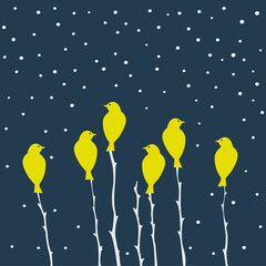 Vector Illustration of a Branch with Birds