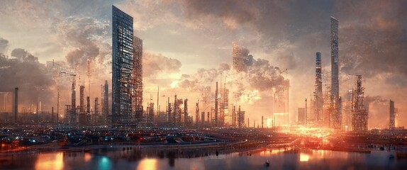 Fototapeta premium City background technology landscape model 