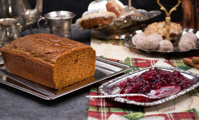 Christmas pumpkin bread and cranberry sauce for tea