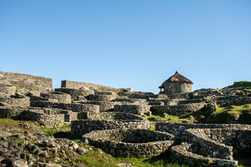 Ruins of ancient celtic settlement in Santa Trega mountain, Galicia