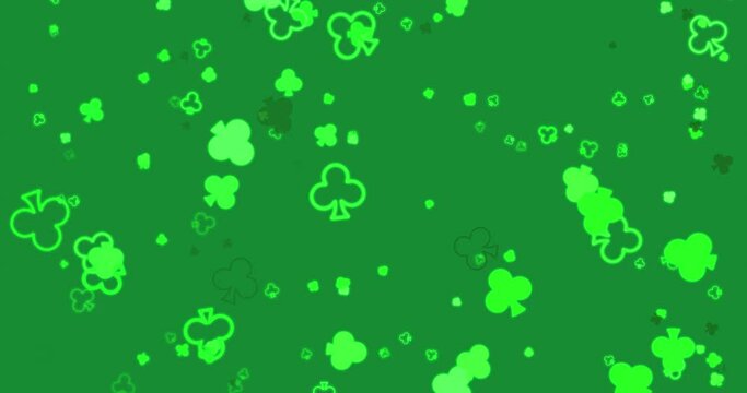 A lot of clover marks fall on a simple background.Seamless loop.