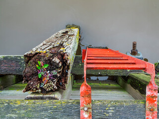 Red ladder on the quay