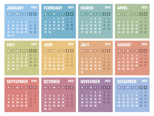 calendar for 2023 starts monday, vector calendar design 2023 year