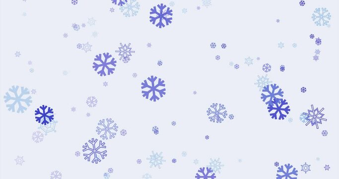A lot of snow crystal marks fall on a simple background.Seamless loop.