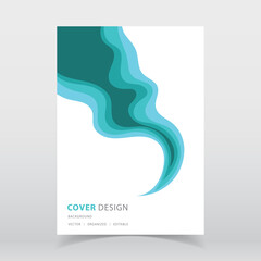 Abstract paper cut style cyan color vector background with editable elements for poster, flyer, and web designs