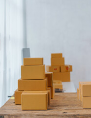 SME delivery box package close up putting in the room.