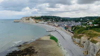 An above view of the French port town Étretat