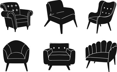 comfortable armchairs Stylish modern furniture isolated Vector Silhouettes