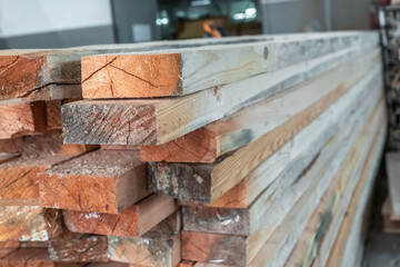 Wooden beams for the production of furniture in the workshop