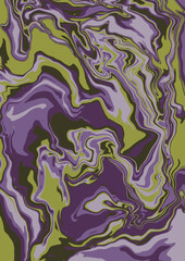 Fluid art texture. Abstract background with swirling paint effect.  Liquid acrylic picture that flows and splashes. Mixed paints for interior poster. purple and green iridescent colors.