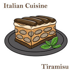 Traditional italian dessert tiramisu on a white background.