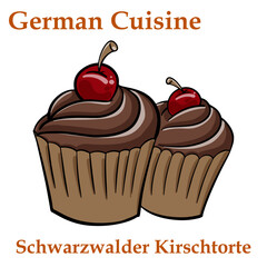 Schwarzwälder Kirschtorte. Traditional German desert on a white background