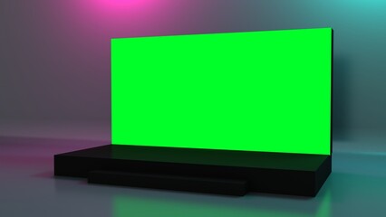 Green led screen stage design. 3d Rendering.