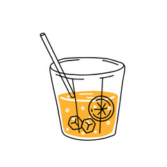 Orange juice. Glass of fresh drink. Trendy outline cartoon. Thirst quenching and summer cocktail