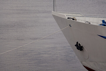 White motor ship stands on water surface © glebchik