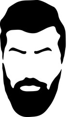 Man face with beard. Black silhouette of a bearded man. Beard, moustache and eye brows. Hair on the face. Black shape.