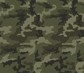 Fototapeta premium Army camouflage background, classic military shape pattern, forest coloring. Disguise