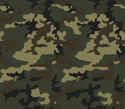 
Army camo seamless green texture, forest pattern, disguise, vector design.