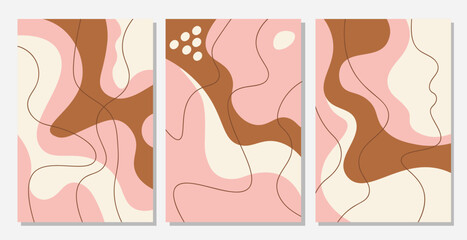 Three Banners In Contemporary Abstract Style. Triptich Of Minimalistic Vector Illustrations Poster