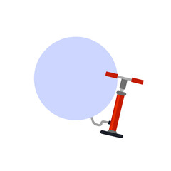 Pump inflates large balloon. Concept of bubble. Template for promotions and discounts. Mechanical tools for pumping air. Cartoon flat illustration