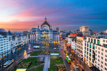Fototapeta premium Antwerp, Belgium Cityscape at Dawn
