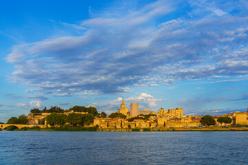 view of Avignon, France, across the river