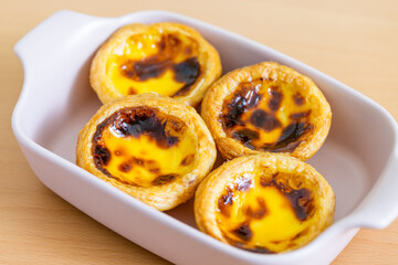 Homemade baked portuguese egg tart