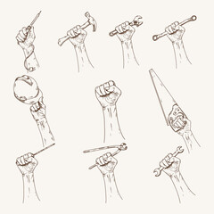 Set of sketch elements for labor day