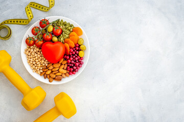 Diabetic sugar free diet nutrition - food in dish with heart object