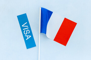 Flag of France with visa sign. Travel visa and citizenship concept
