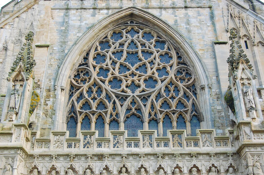 Detailed view of The West Window, Exeter Cathedral, created by William Peckitt of York