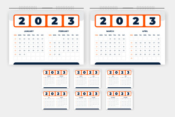 2023 abstract desk calendar design template, Creative monthly calendar for 2023 year