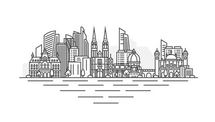 Sarajevo, Bosnia and Herzegovina architecture line skyline illustration. Linear vector cityscape with famous landmarks, city sights, design icons. Landscape with editable strokes.