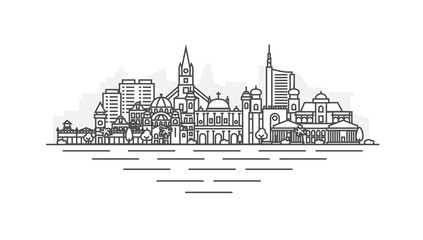 Sofia, Bulgaria architecture line skyline illustration. Linear vector cityscape with famous landmarks, city sights, design icons. Landscape with editable strokes.