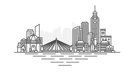 Tirana, Albania architecture line skyline illustration. Linear vector cityscape with famous landmarks, city sights, design icons. Landscape with editable strokes.