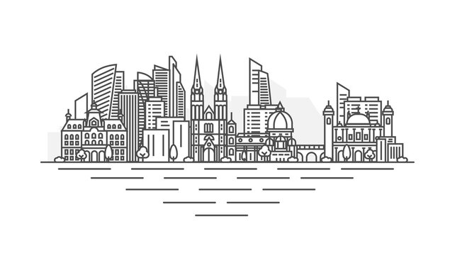 black and white city skyline line art clip art preview