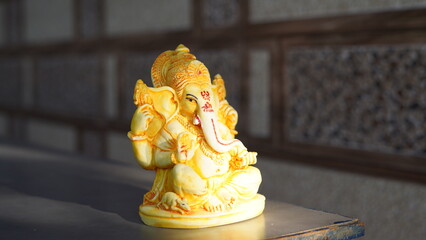 Eco friendly Ganesh or Ganpati idol or murti, home made. selective focus. Ganesha chaturthi...