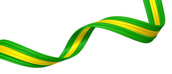 Ribbon of Brazil colors in 3d render - obrazy, fototapety, plakaty