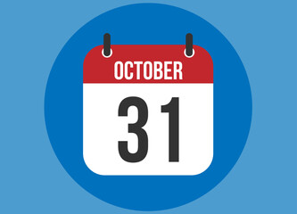 31 October blue calendar vector. Calendar october with circle in background clear.
