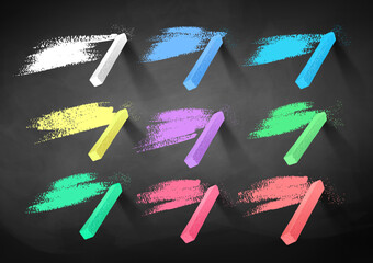Strokes and pieces chalk on chalkboard background