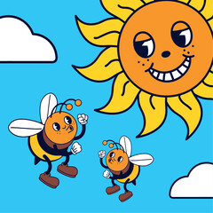 cartoon sun and bee