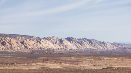 Fototapeta na wymiar Red Rock Formations in the American Landscape Desert at Sunrise. Spring Season. Utah, United States. Nature Background.