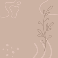 Background with organic abstract shapes and leaves. Line in pastel colors. Background in minimalist style. Contemporary vector Illustration.