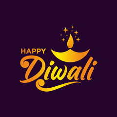 Hand drawn calligraphic colorful paint lettering of Happy Diwali, Vector illustration